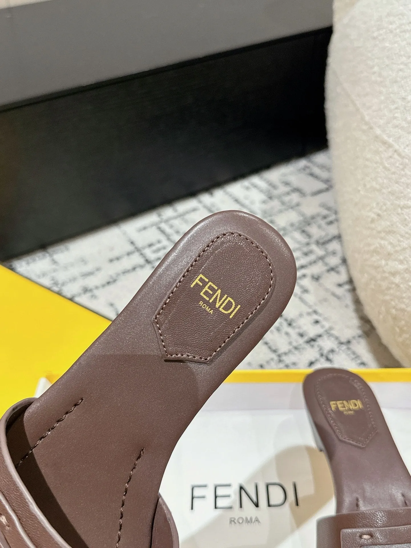 FF Baguette Chocolate Leather Slide