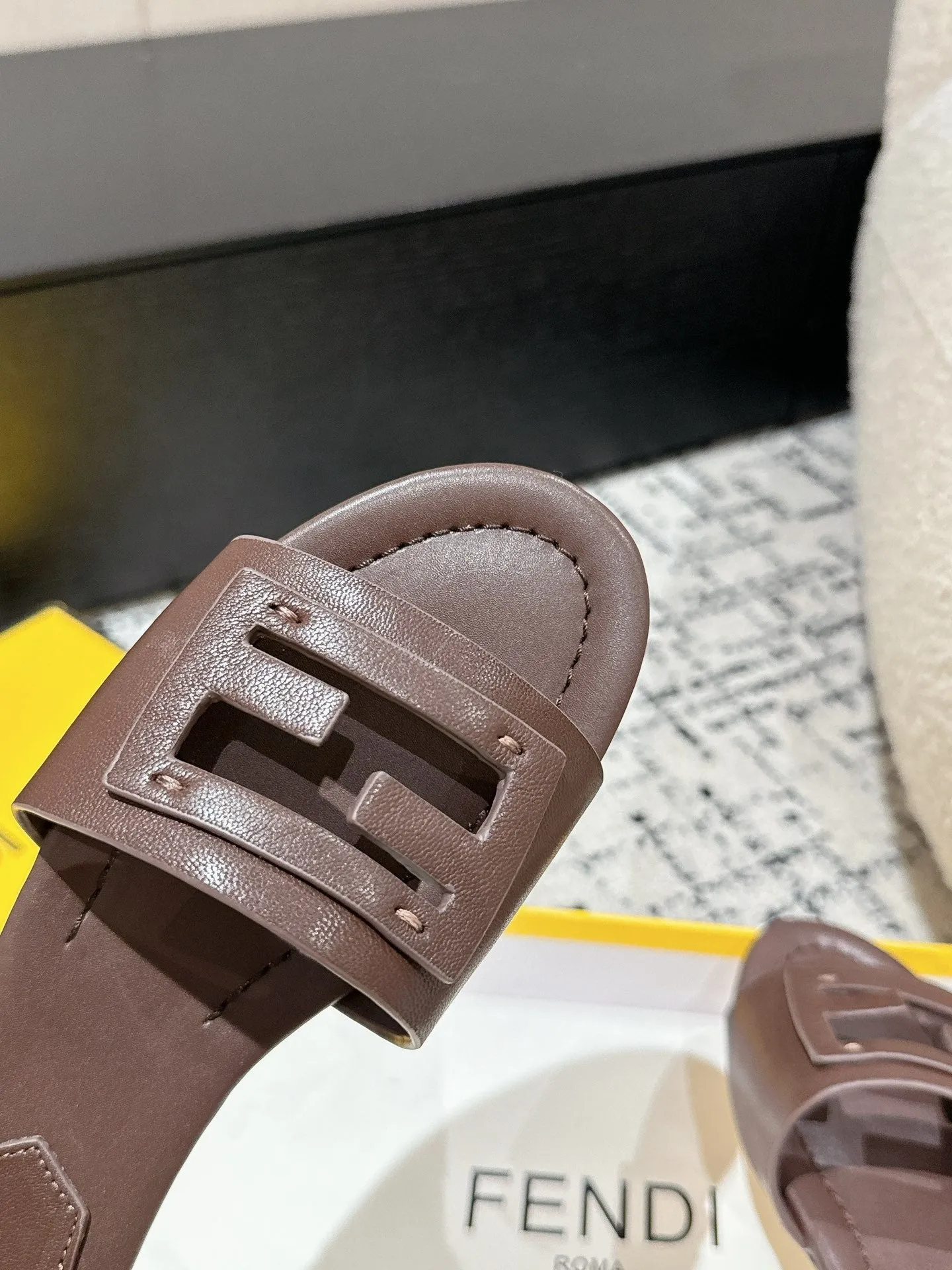 FF Baguette Chocolate Leather Slide