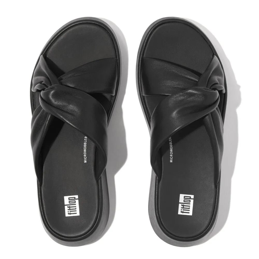 FitFlop F-Mode Leather Twist Flatform Slides Black