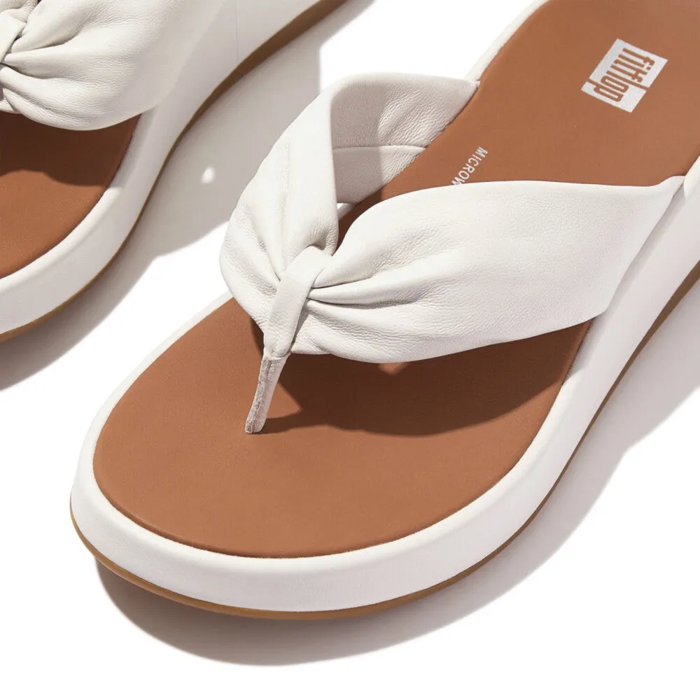 FitFlop F-Mode Leather Twist Flatform Toe Post Sandal White