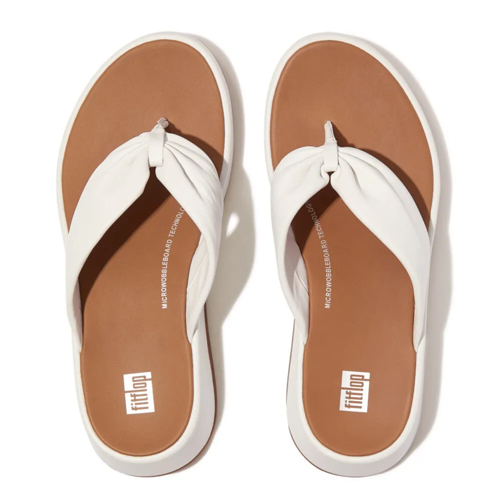 FitFlop F-Mode Leather Twist Flatform Toe Post Sandal White