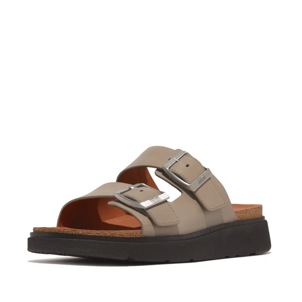 Fitflop Gen-FF Buckle Two Bar Leather Slides Mens Timberwolf