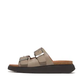 Fitflop Gen-FF Buckle Two Bar Leather Slides Mens Timberwolf