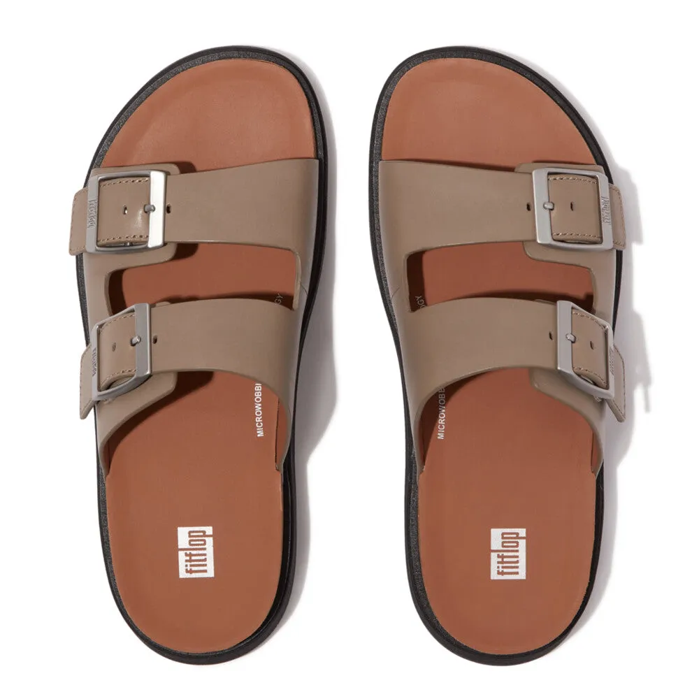 Fitflop Gen-FF Buckle Two Bar Leather Slides Mens Timberwolf