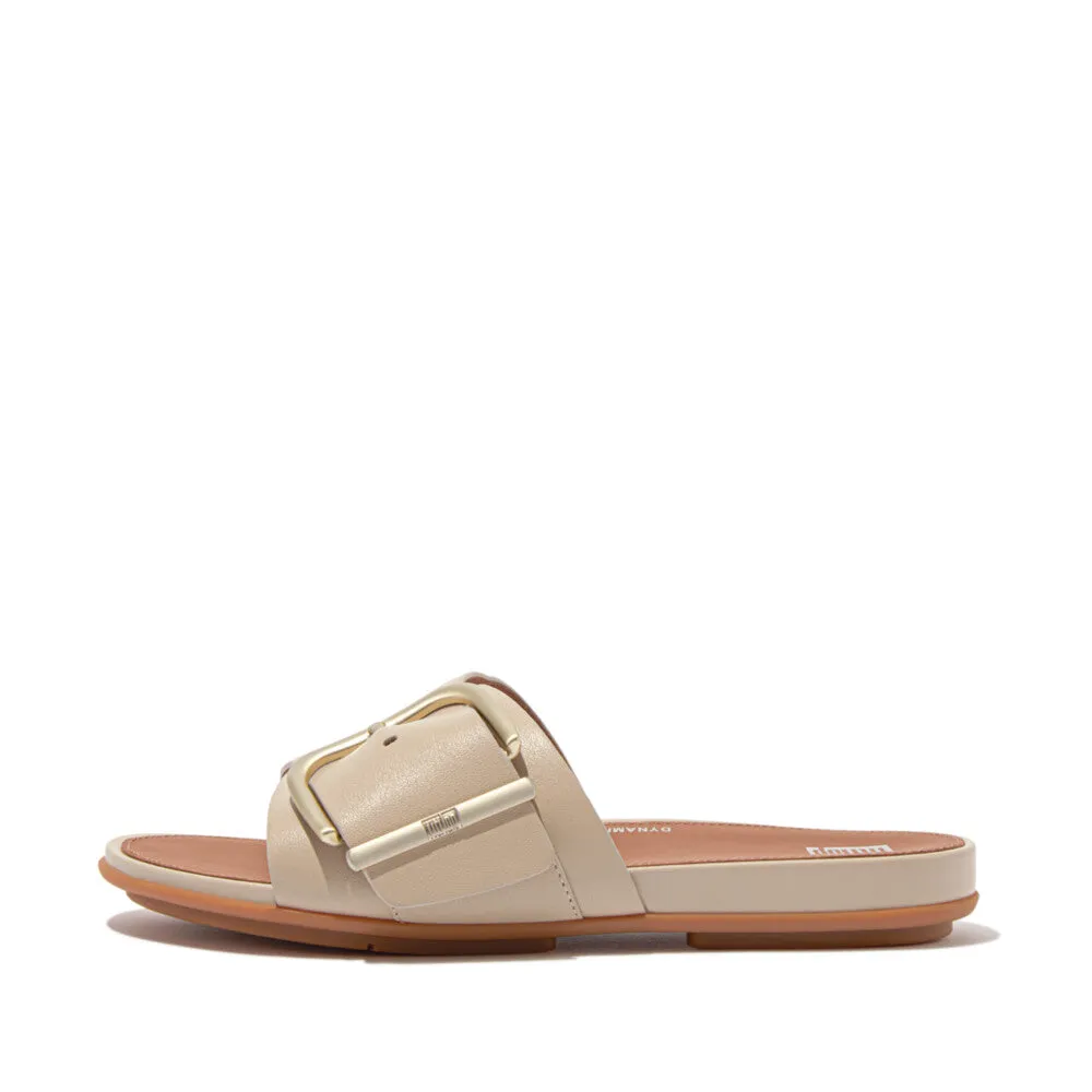 Fitflop Gracie Maxi Buckle Leather Slides Stone Beige