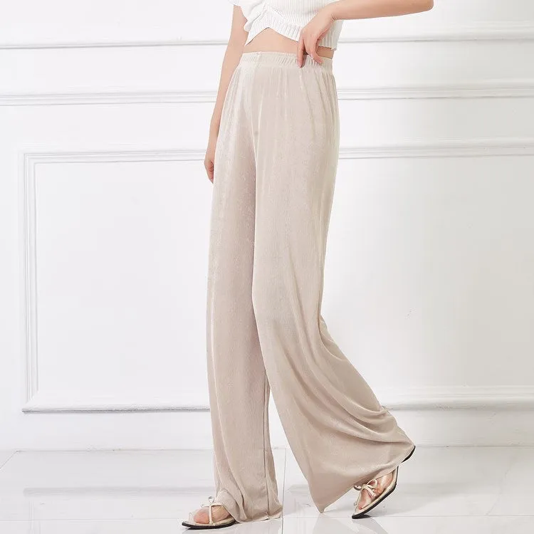 Floor Length Women Korean High Waist Loose Thin Slimming Cozy Ice Silk Wide Leg Pants