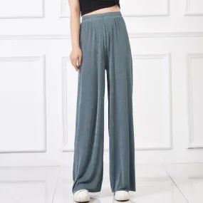 Floor Length Women Korean High Waist Loose Thin Slimming Cozy Ice Silk Wide Leg Pants