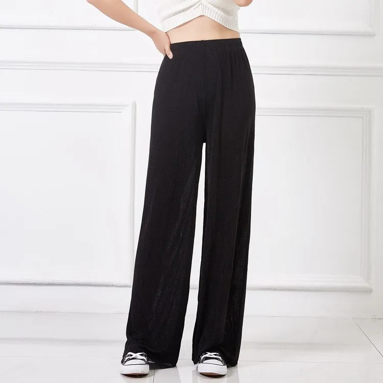 Floor Length Women Korean High Waist Loose Thin Slimming Cozy Ice Silk Wide Leg Pants