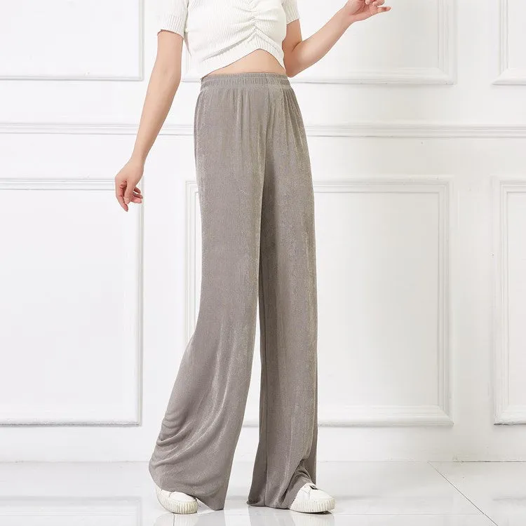 Floor Length Women Korean High Waist Loose Thin Slimming Cozy Ice Silk Wide Leg Pants