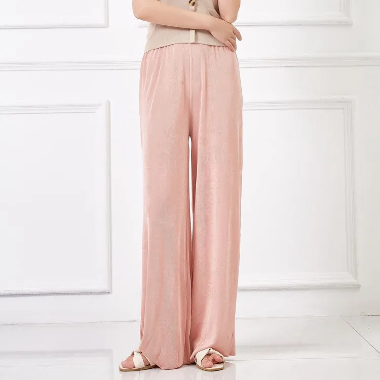 Floor Length Women Korean High Waist Loose Thin Slimming Cozy Ice Silk Wide Leg Pants