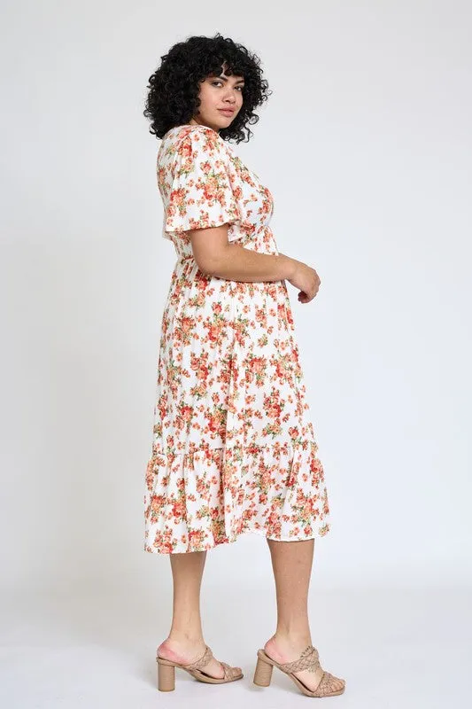 Floral Angel Sleeve Midi Dress