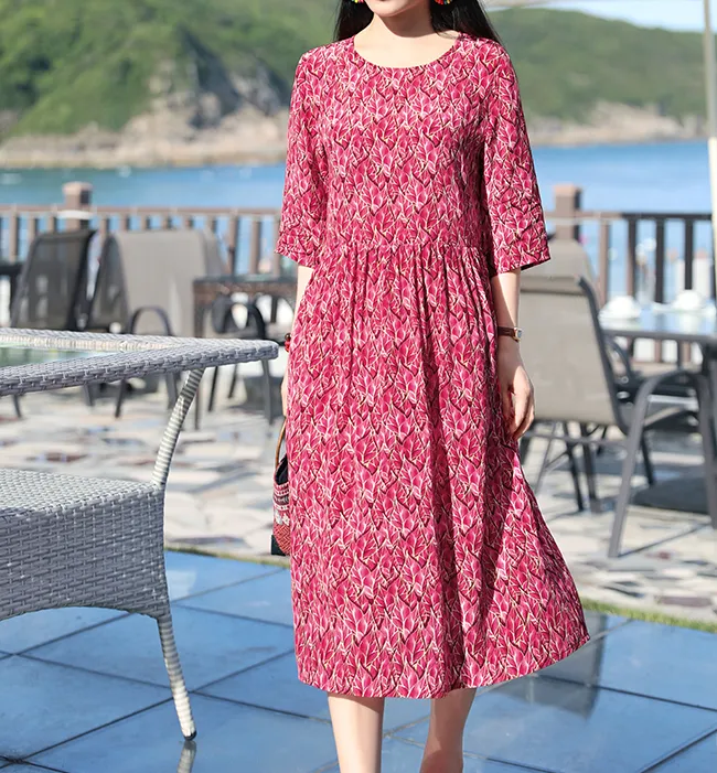 Floral Women Dresses Casual Summer Linen Women Dresses SJ97215