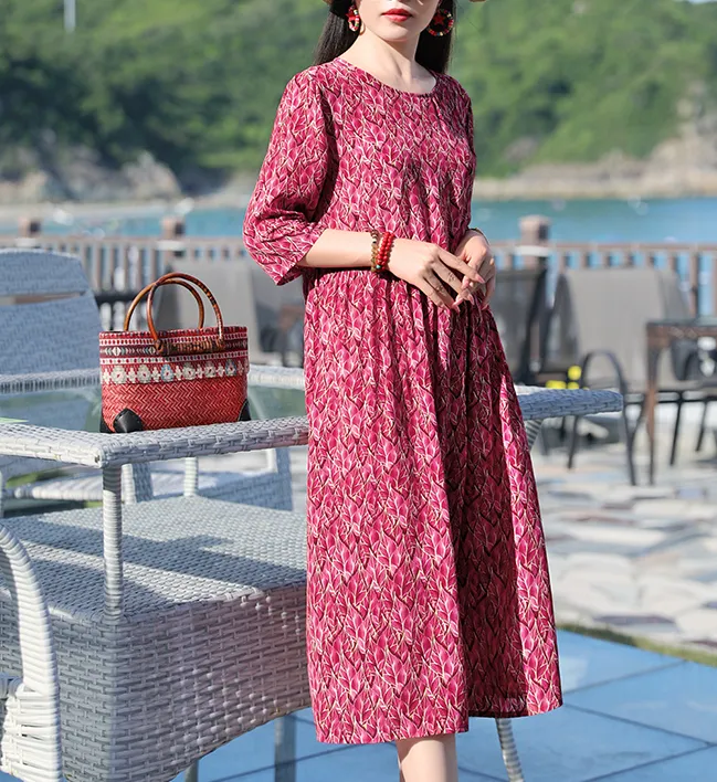 Floral Women Dresses Casual Summer Linen Women Dresses SJ97215