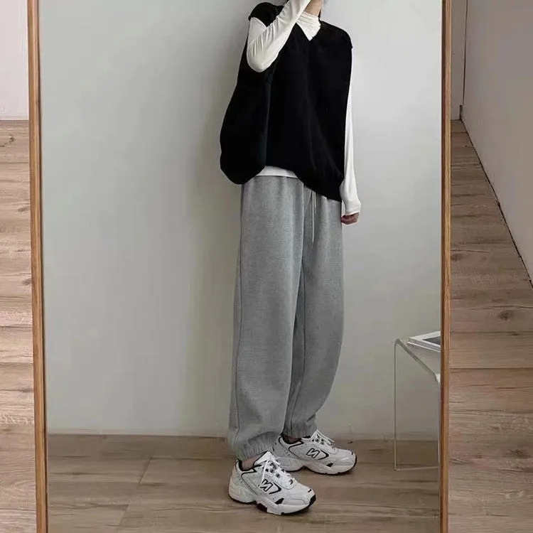 Gray Thick Sporty Women Loose Jogger Petite Slim-Look All-Matching Casual Inner Long Pants