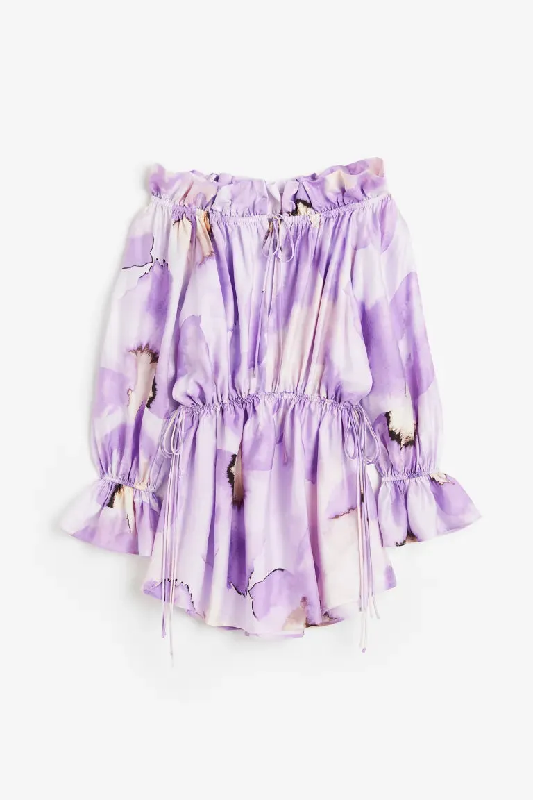 H&M Oversized Off Shoulder Dress, Light Purple/Floral