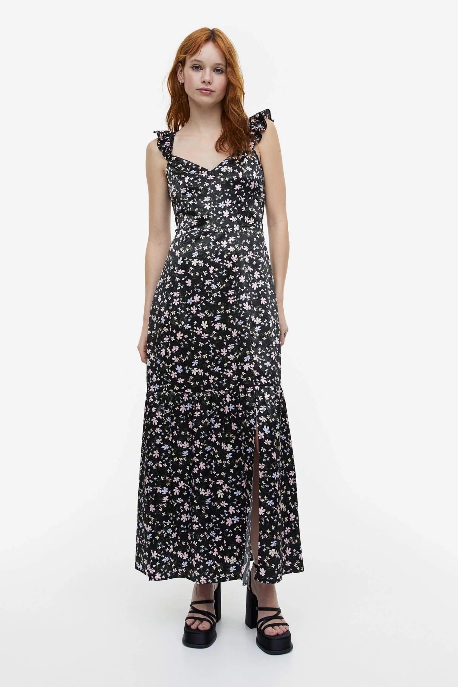 H&M Satin dress, black/floral print