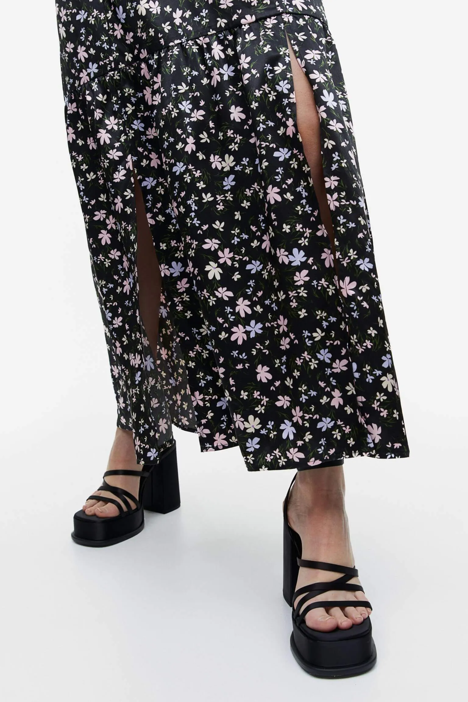 H&M Satin dress, black/floral print