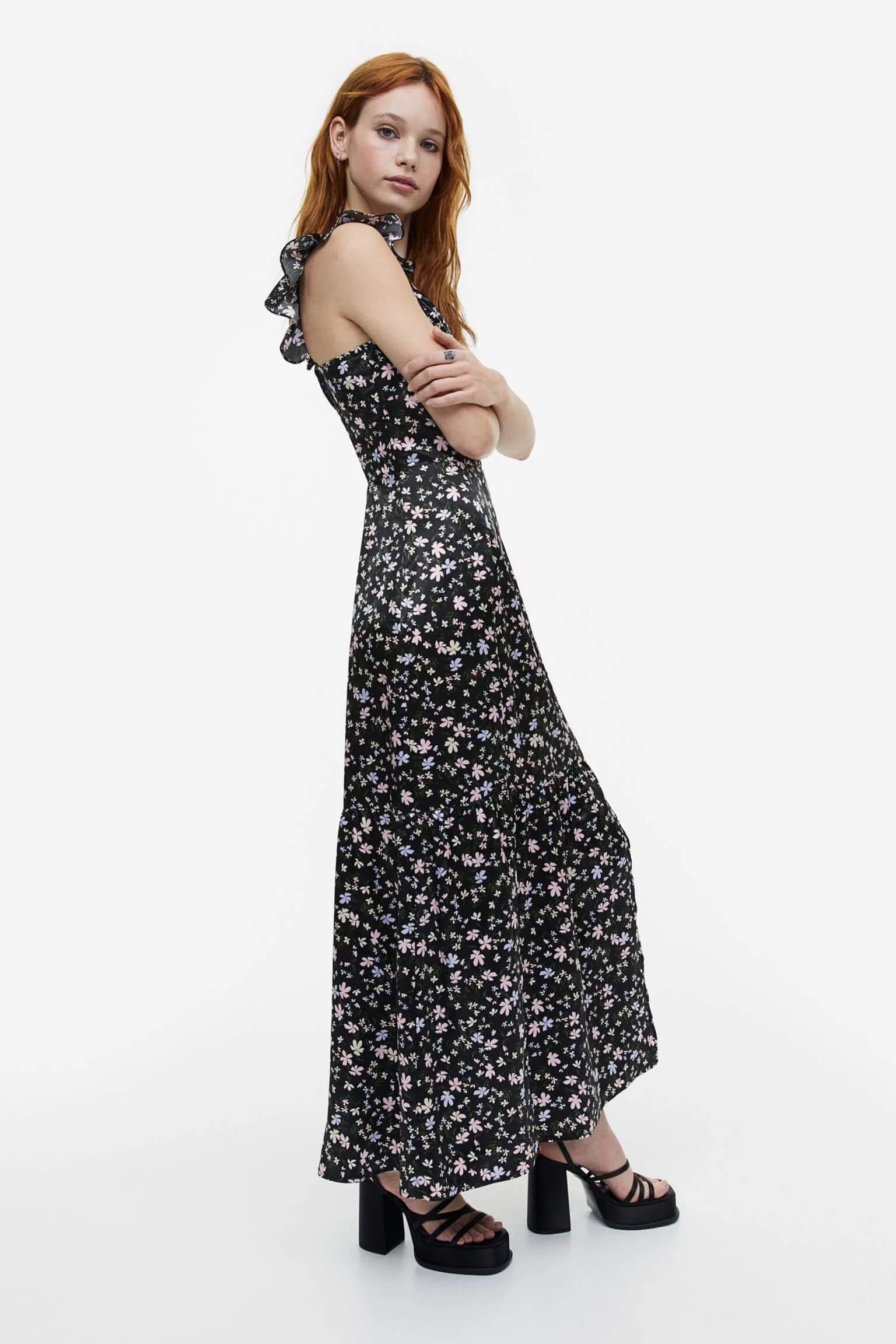 H&M Satin dress, black/floral print