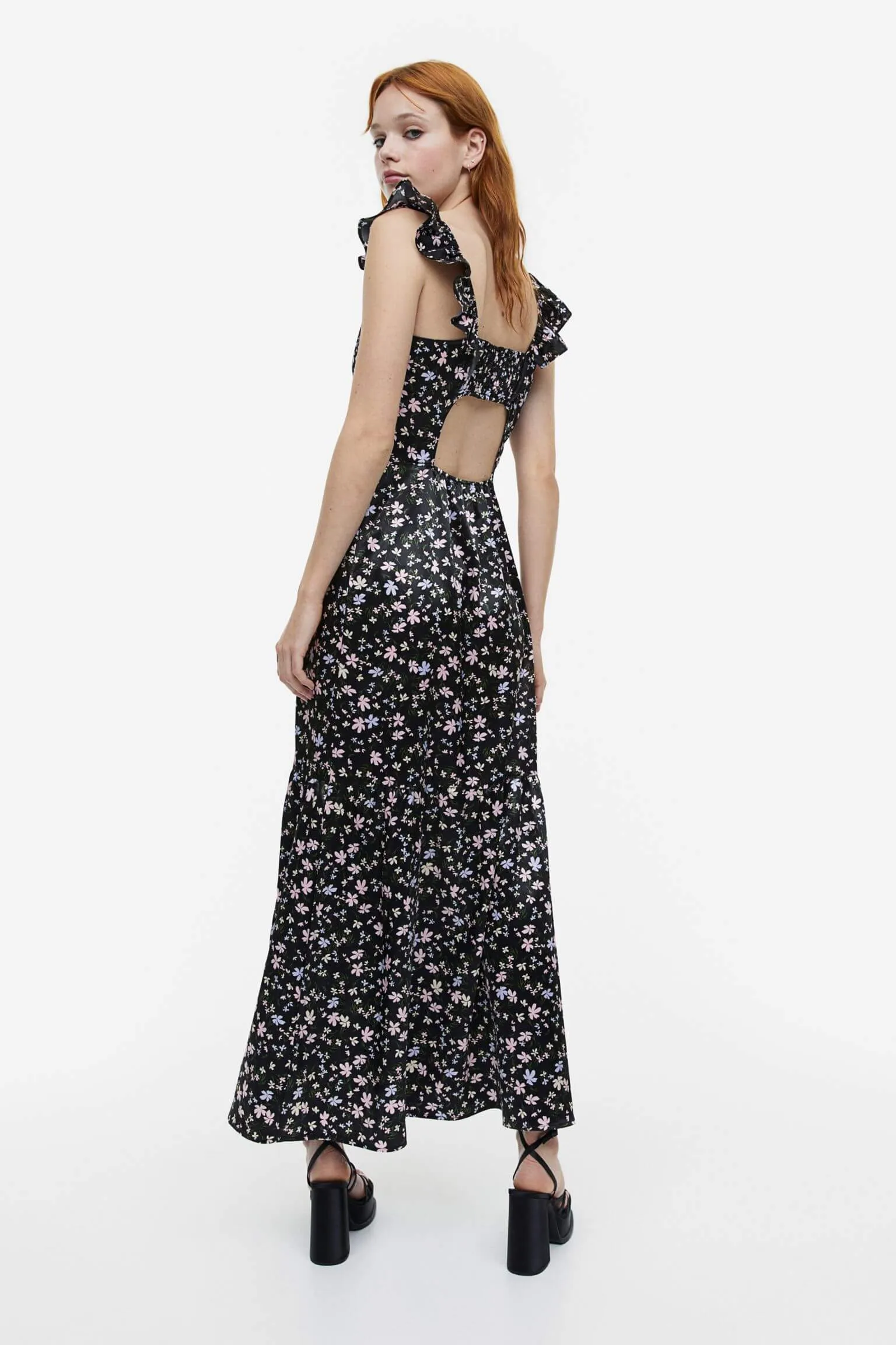 H&M Satin dress, black/floral print