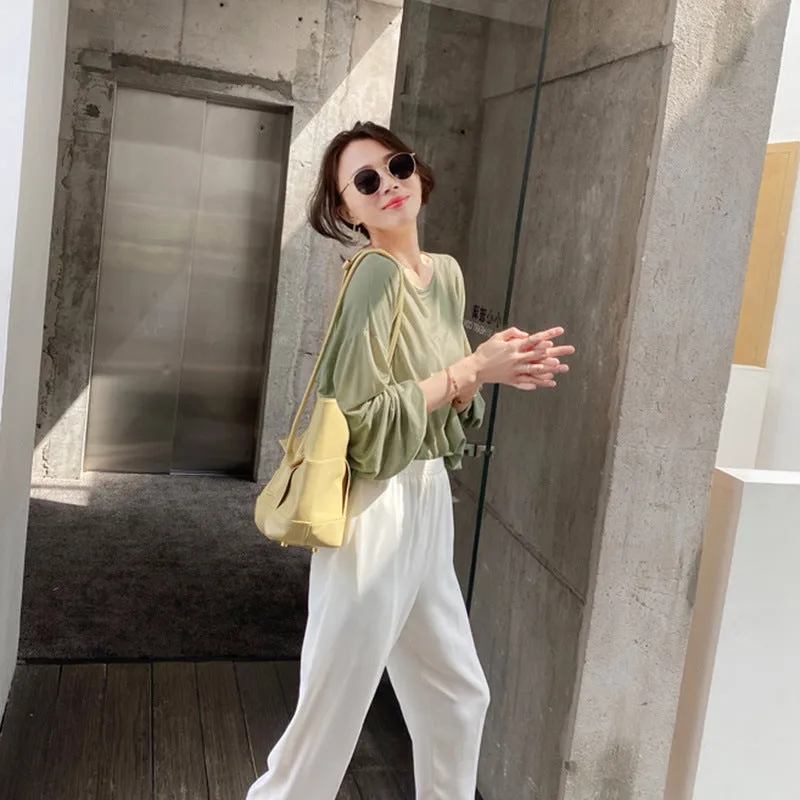 High Waist Slim-Look Women Plus Size Loose Summer Ankle-Length Drape Suits Wide Leg Pants