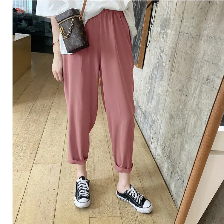 High Waist Slim-Look Women Plus Size Loose Summer Ankle-Length Drape Suits Wide Leg Pants