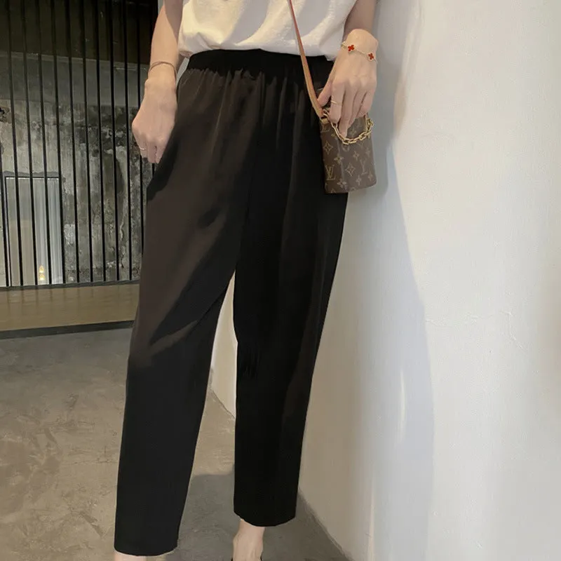 High Waist Slim-Look Women Plus Size Loose Summer Ankle-Length Drape Suits Wide Leg Pants