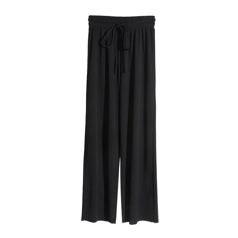 Ice Silk Drape Wide Leg Pants Women Summer Ankle-Length High Waist Elastic Loose Floor Length Long Straight Pants