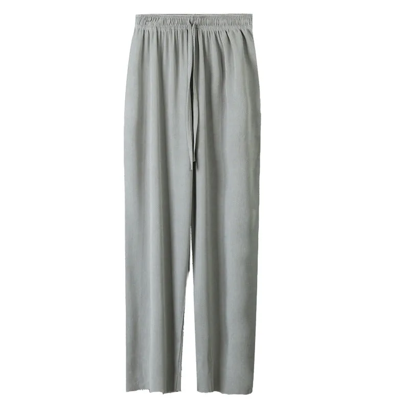 Ice Silk Wide Leg Pants Women Ankle-Length High Waist Straight Casual Loose Long Drape Pants