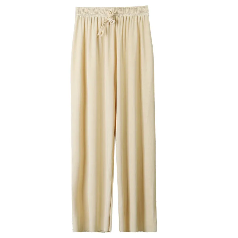 Ice Silk Wide Leg Pants Women Ankle-Length High Waist Straight Casual Loose Long Drape Pants