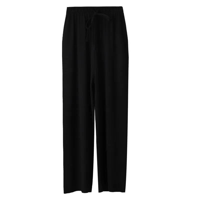 Ice Silk Wide Leg Pants Women Ankle-Length High Waist Straight Casual Loose Long Drape Pants