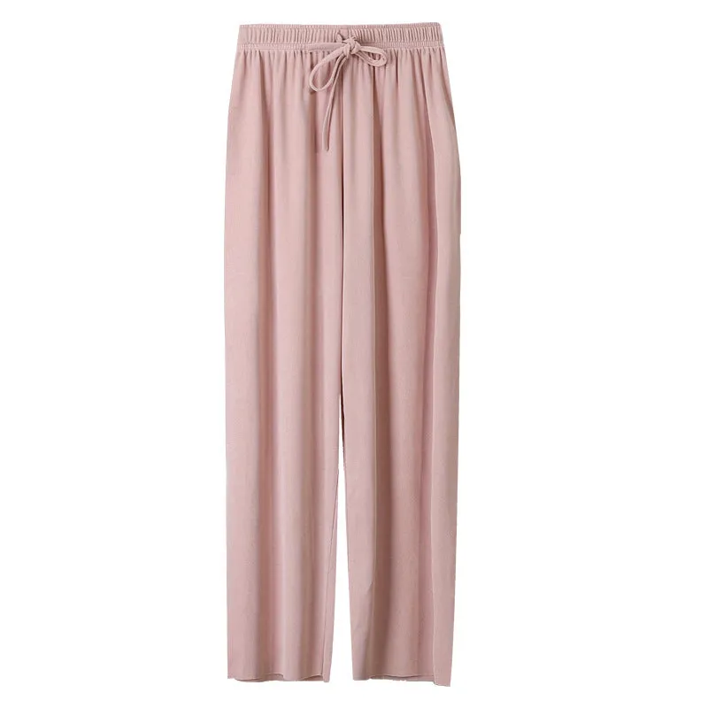 Ice Silk Wide Leg Pants Women Ankle-Length High Waist Straight Casual Loose Long Drape Pants