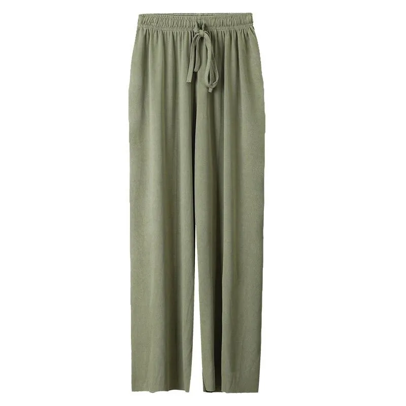 Ice Silk Wide Leg Pants Women Ankle-Length High Waist Straight Casual Loose Long Drape Pants