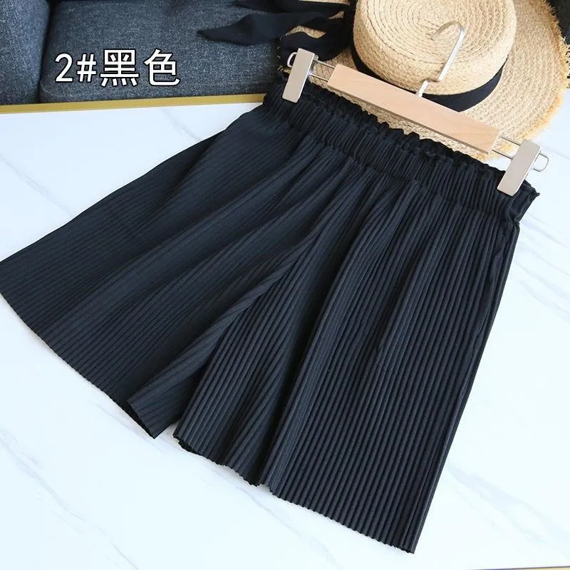 Inspired Shorts Fold Mid-Length Casual Summer High Waist Ice Silk Student Sporty Hot Women Wide Leg Pants