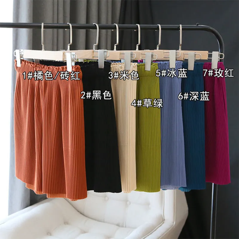 Inspired Shorts Fold Mid-Length Casual Summer High Waist Ice Silk Student Sporty Hot Women Wide Leg Pants