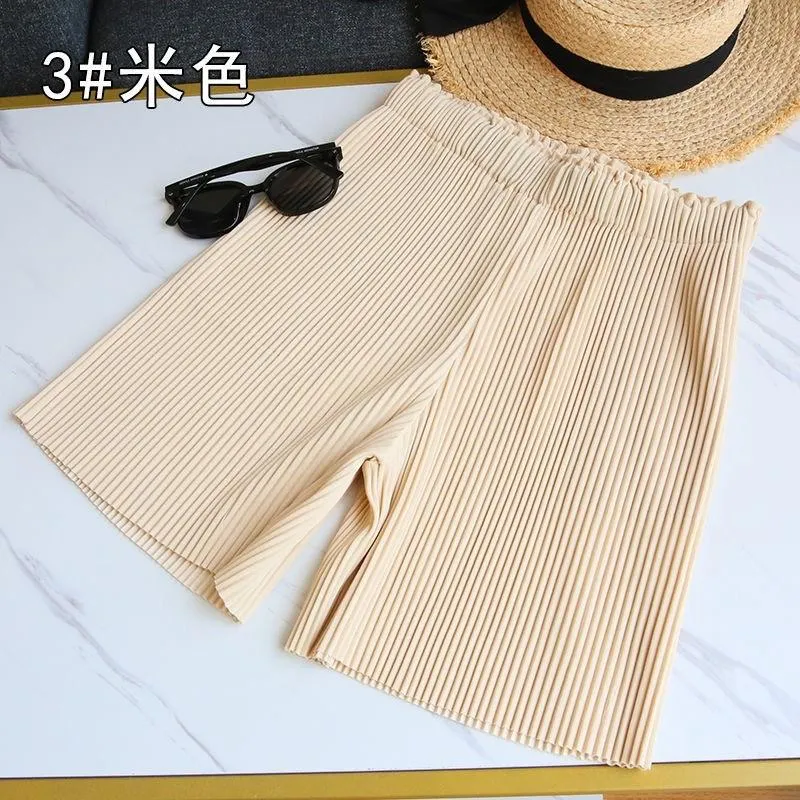 Inspired Shorts Fold Mid-Length Casual Summer High Waist Ice Silk Student Sporty Hot Women Wide Leg Pants