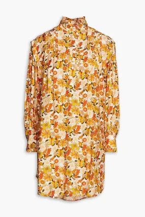 Jacquard mini dress Filipa with pintucks and floral print SANDRO, orange