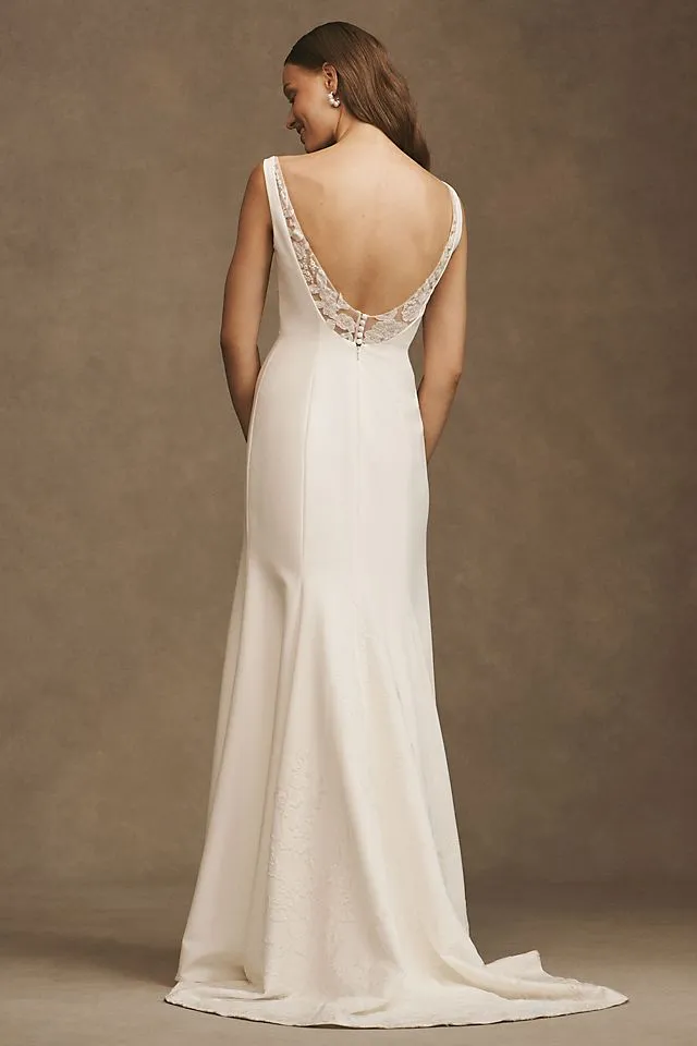 Jenny by Jenny Yoo Portia Crepe Wedding Dress with Square and Flare Neckline , ivory