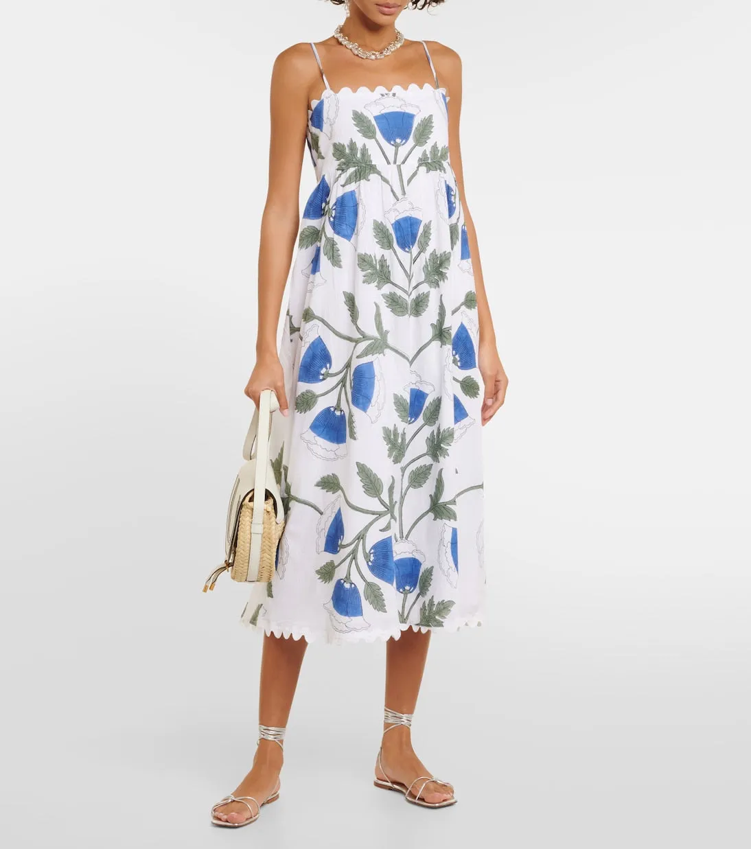 Juliet Dunn Cotton Floral Midi Dress, White