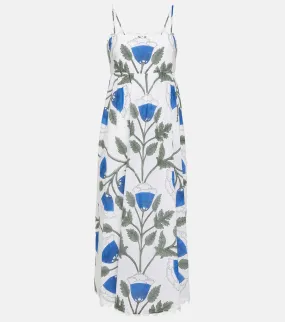 Juliet Dunn Cotton Floral Midi Dress, White