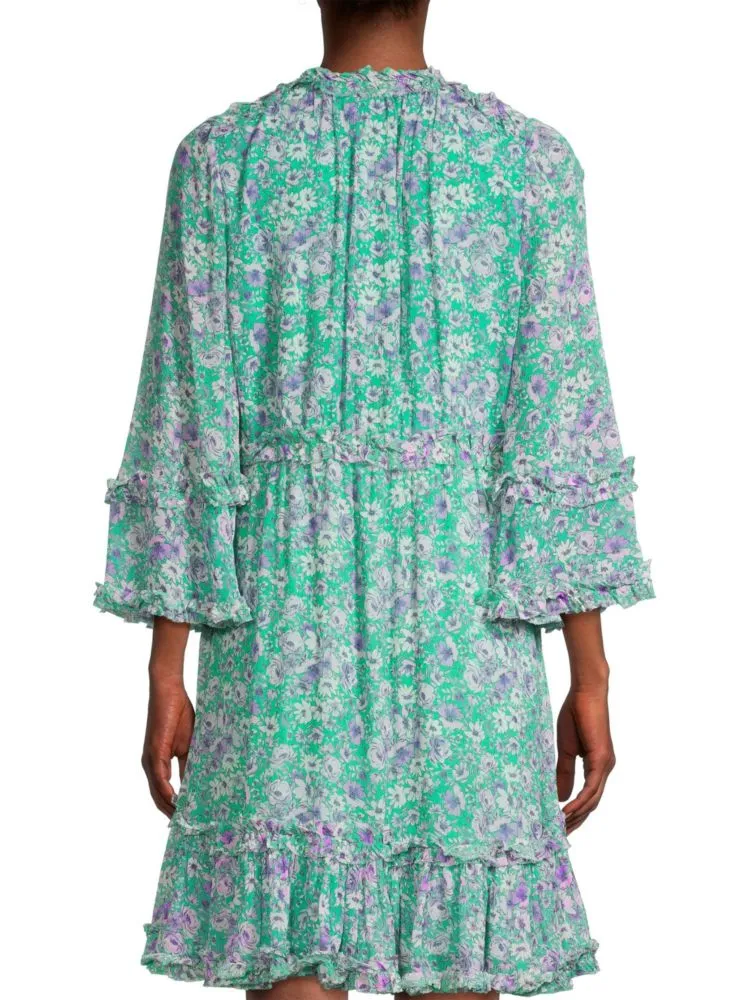 Kobi Halperin Everly Floral Ruffle Mini Dress in Teal Multicolor