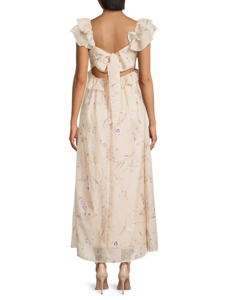 Koko   Mason Floral Ruffle Maxi Dress, Ivory