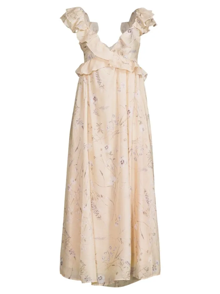 Koko   Mason Floral Ruffle Maxi Dress, Ivory