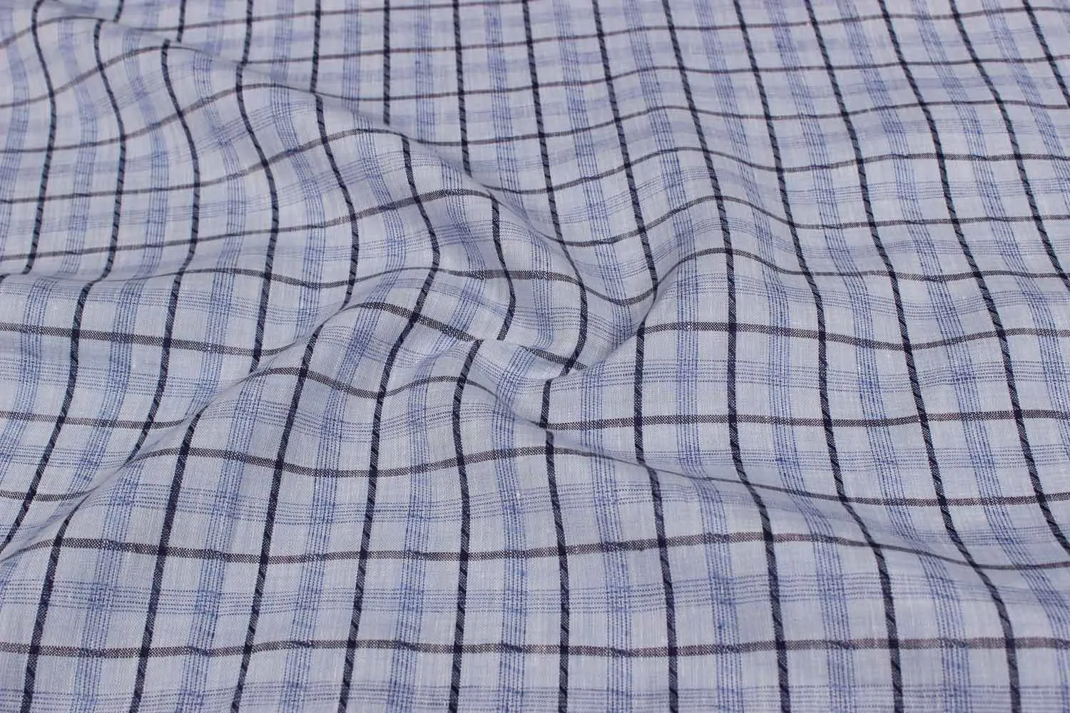 Light Blue & Black Checks Yarn Dyed Linen Fabric