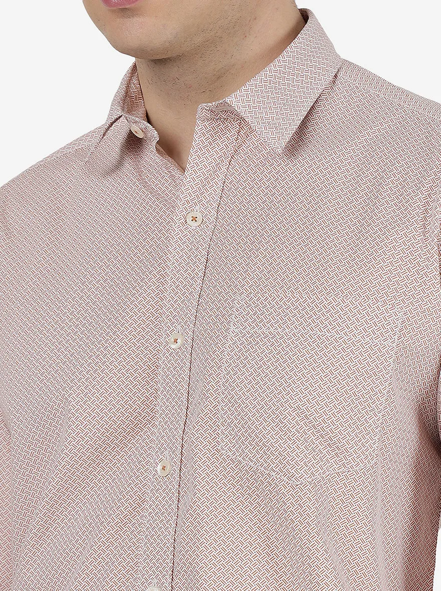 Light Brown Printed Slim Fit Semi Casual Shirt | Greenfibre