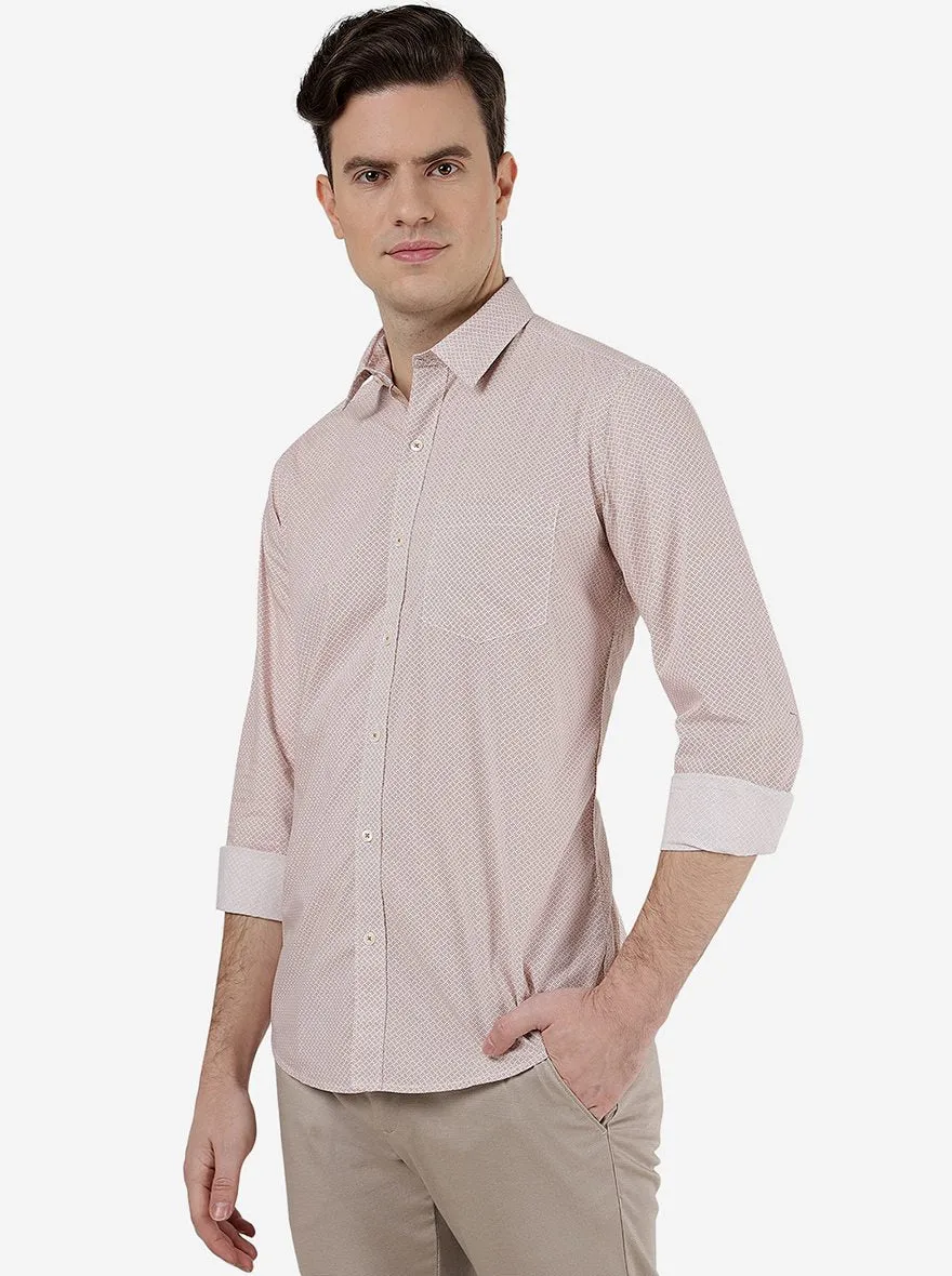 Light Brown Printed Slim Fit Semi Casual Shirt | Greenfibre