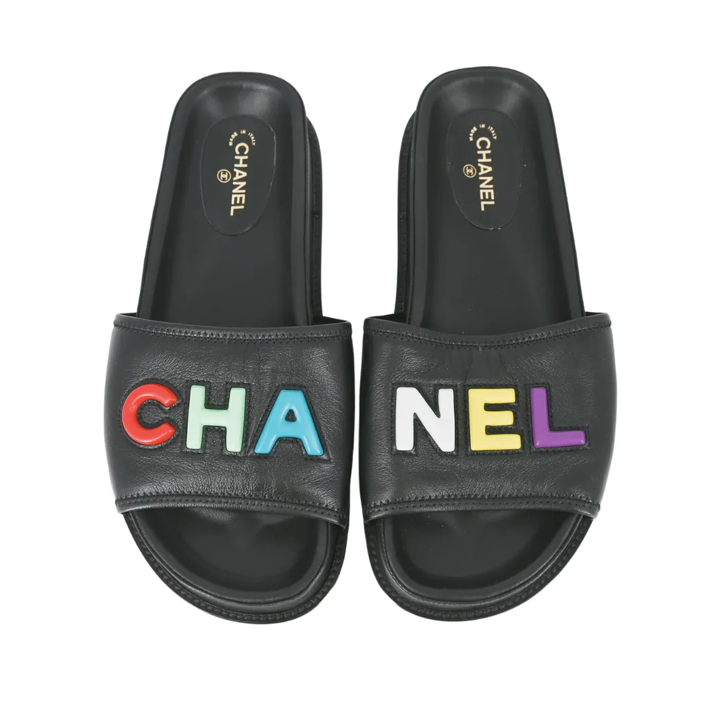 Logo Leather Slides