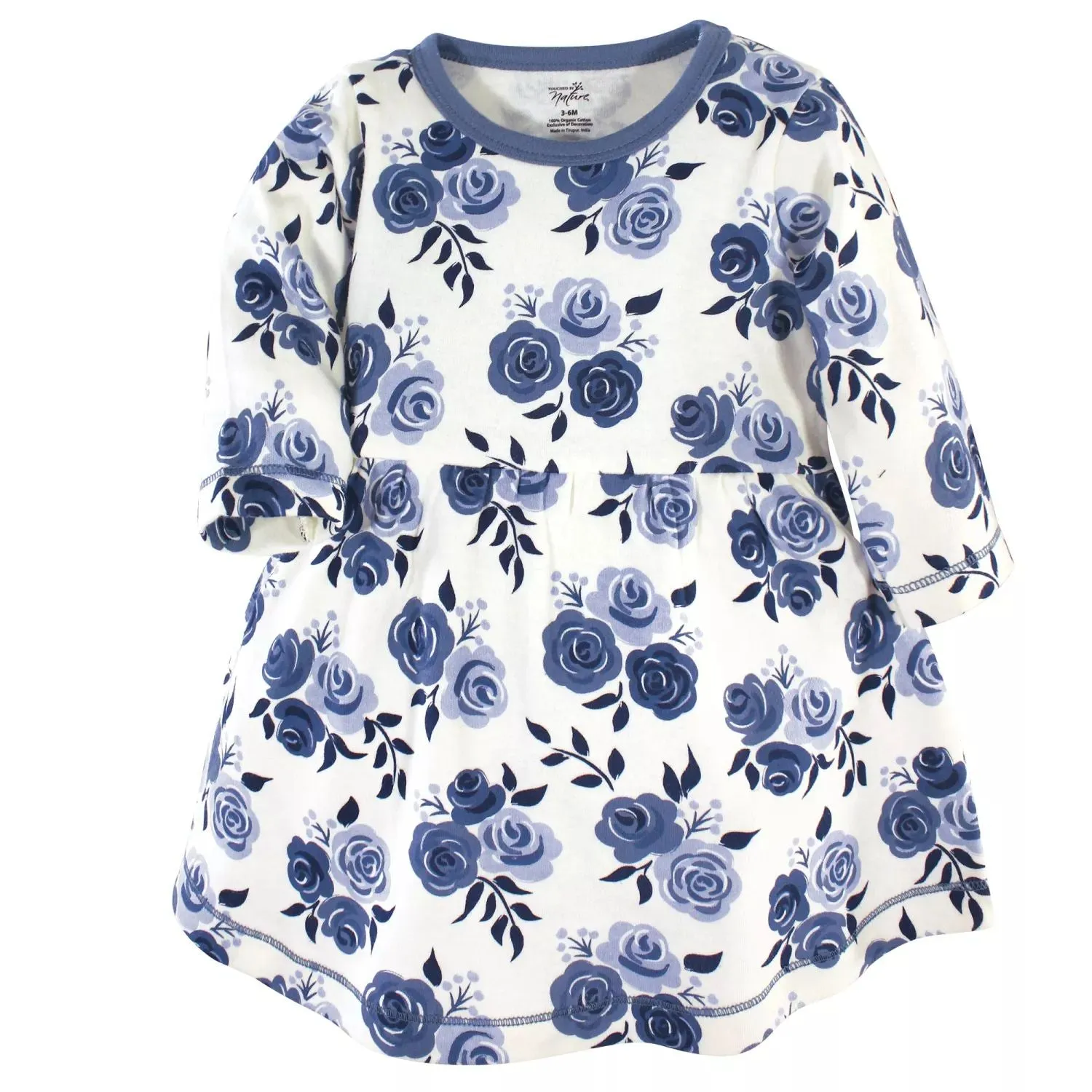 Long Sleeve Organic Cotton Dresses for Toddlers and Little Girls Touched by Nature , 2 pcs. , navy blue with floral print Touched by Nature