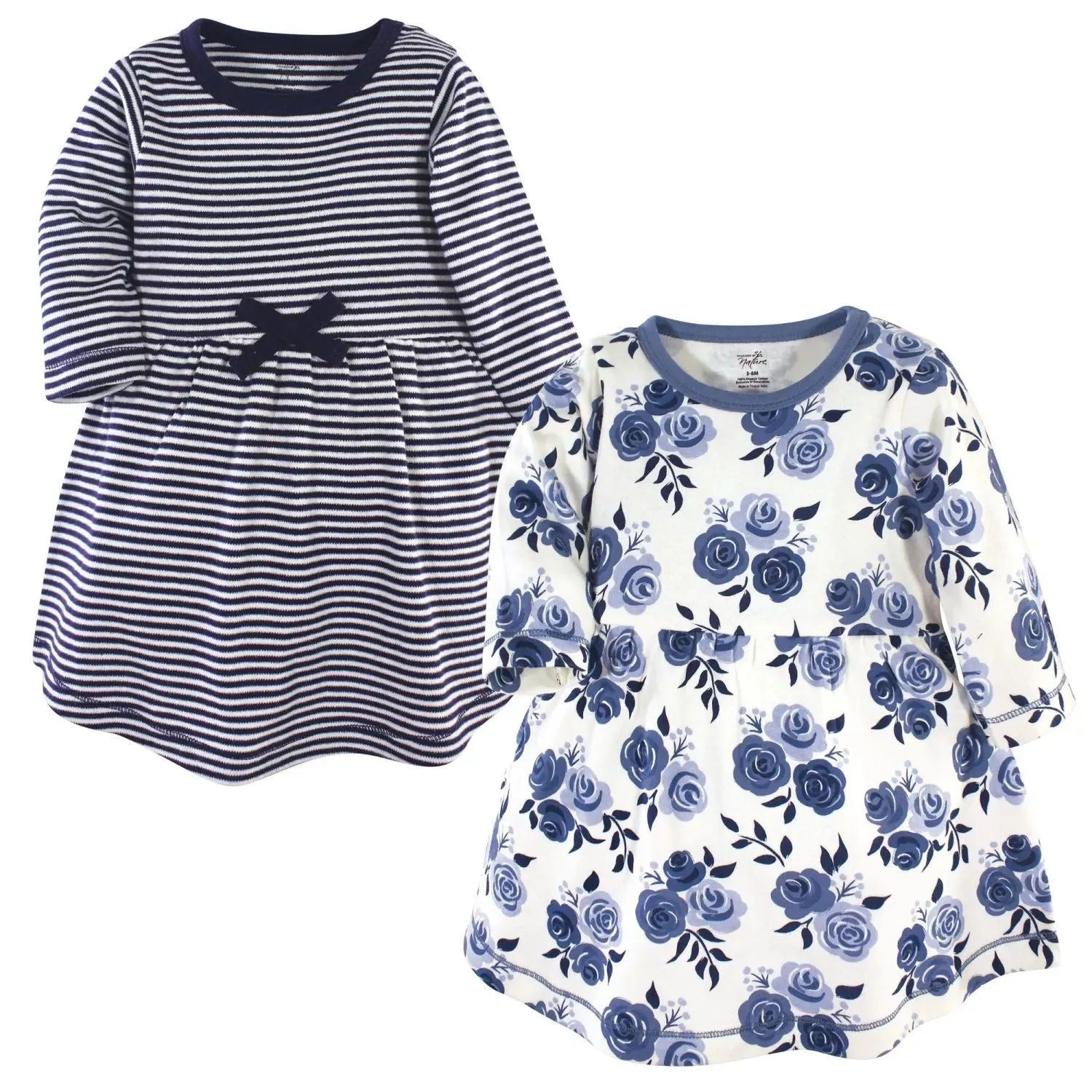 Long Sleeve Organic Cotton Dresses for Toddlers and Little Girls Touched by Nature , 2 pcs. , navy blue with floral print Touched by Nature