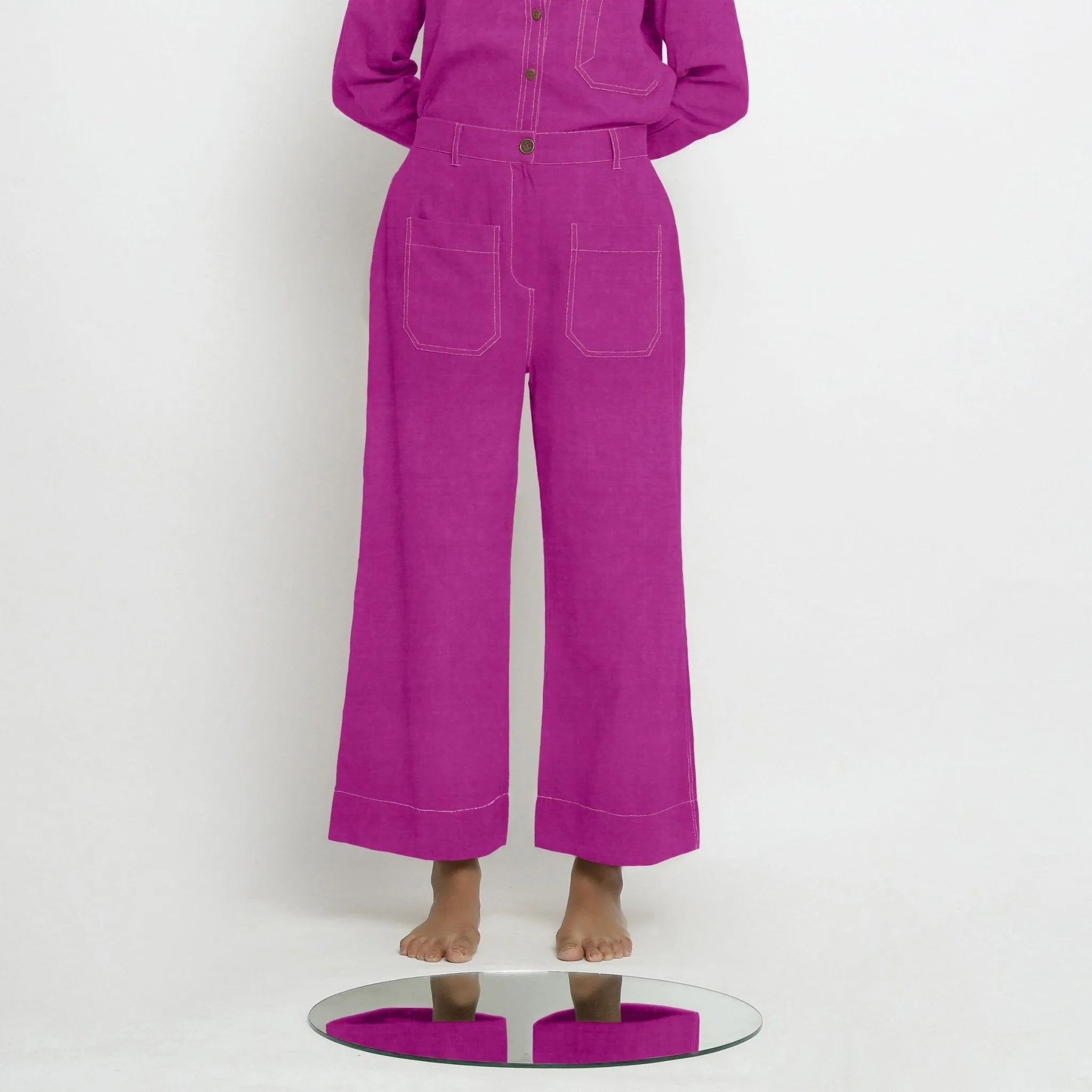 Magenta Cotton Linen Patch Pocket Wide Legged Pant