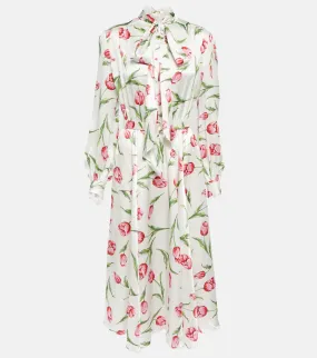 Midi dress with belt and floral print RODARTE, white